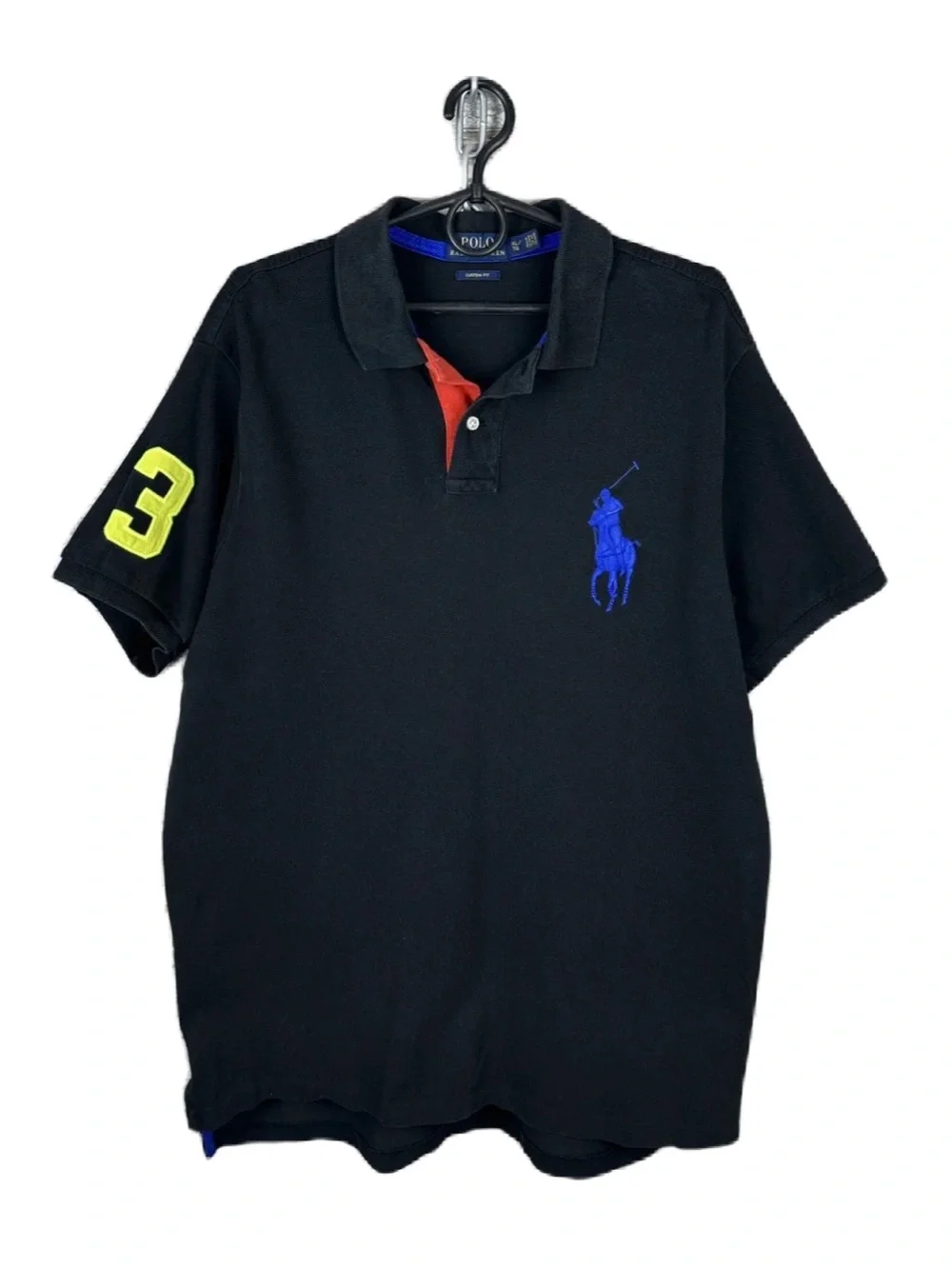 Ralph Lauren Polo Black Polo Shirt with Blue Logo & Yellow Sleeve 3
